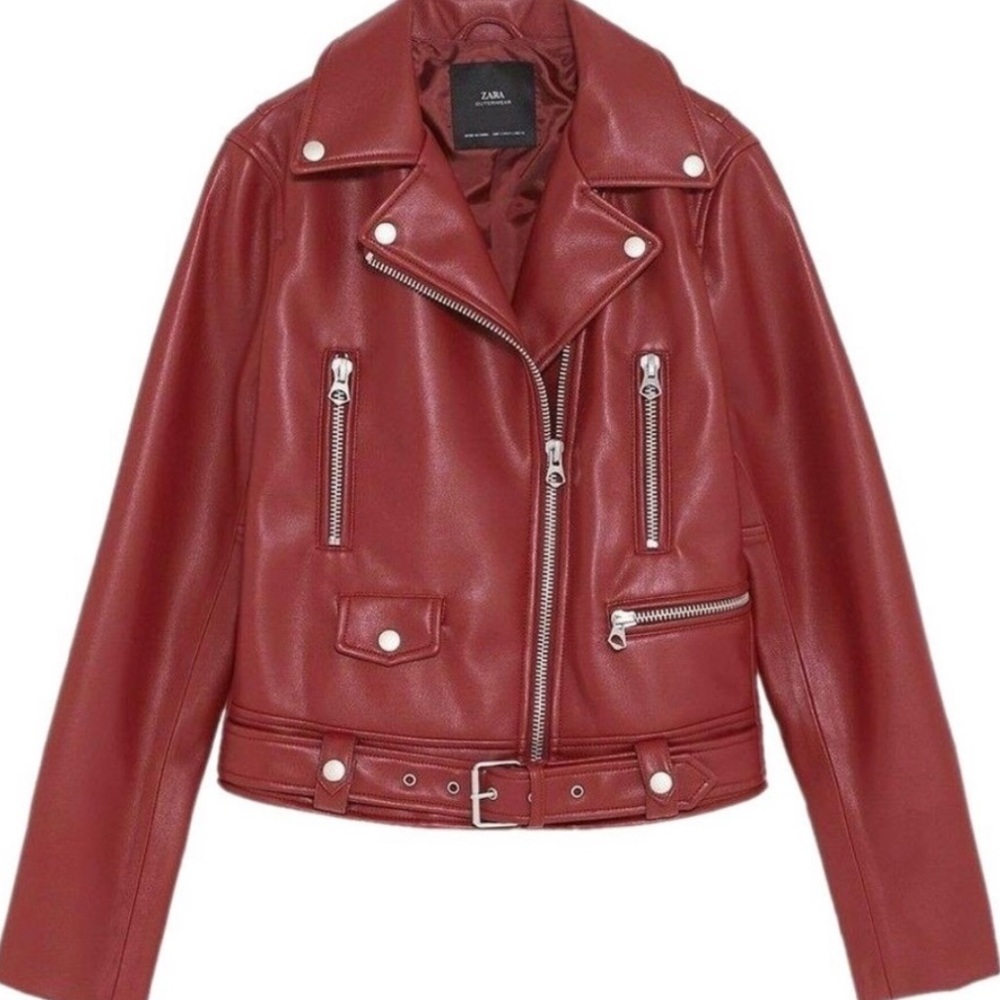 Zara Women's Red Faux Leather Jacket